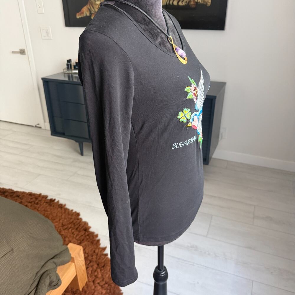 Vintage Y2K Custo Barcelona Bird Embroidered Long Sleeve Top Women's Size 2 - Picture 6 of 7